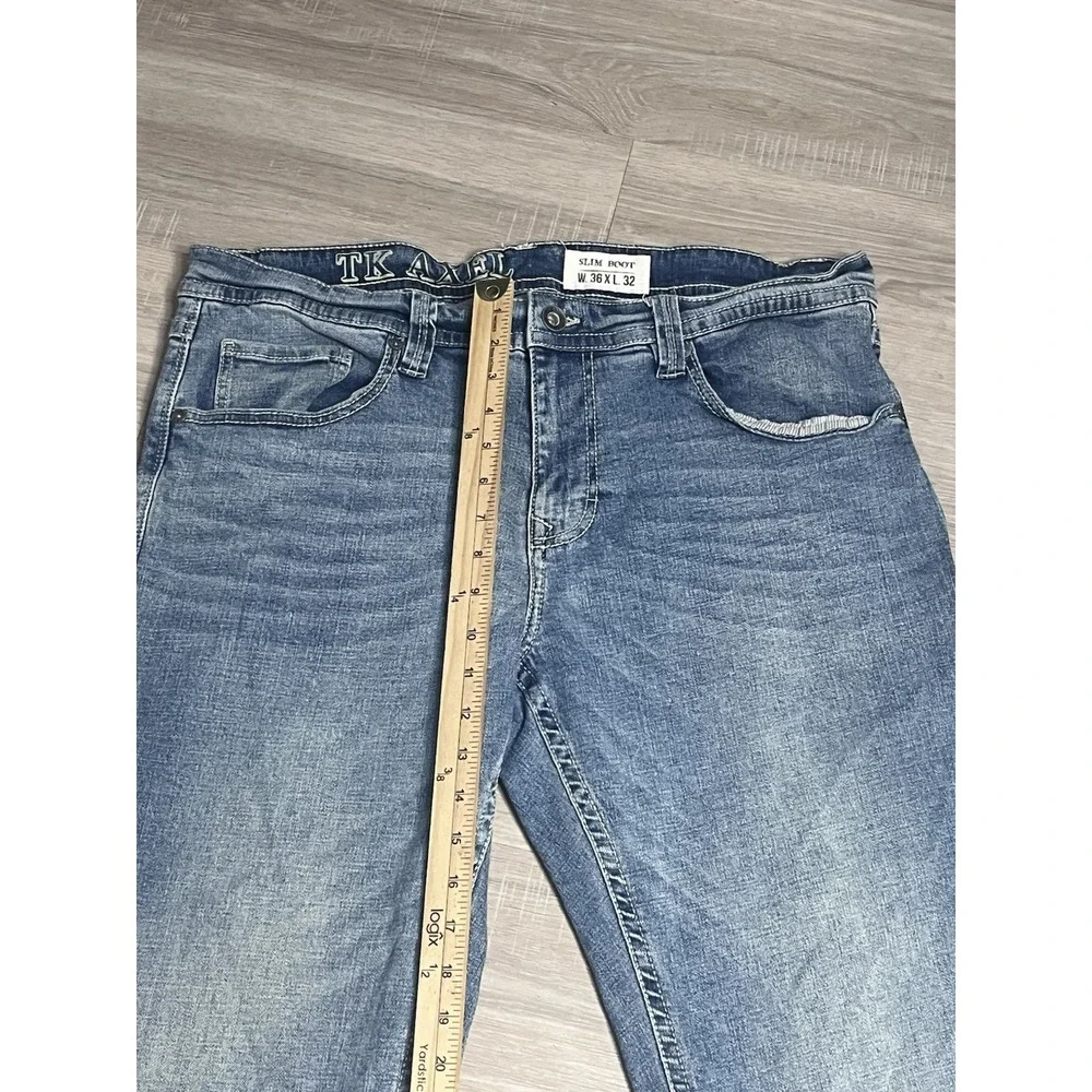 TK Axel Jeans Mens 36x32 (Fits 36x31) Slim Boot Cut Denim Stretch Thick Stitch